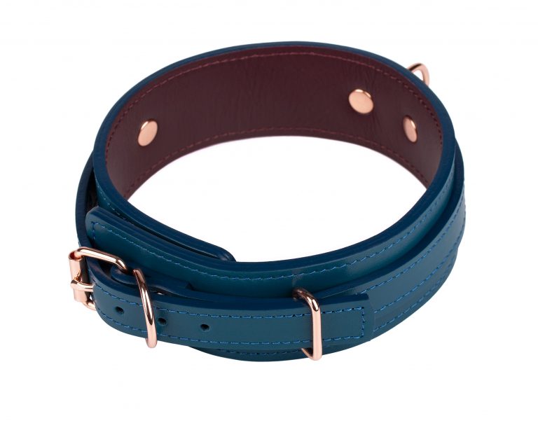 Custom made to your size Blue Bordo leather human collar BB
