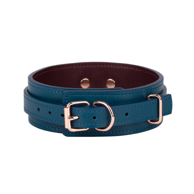 Custom made to your size Blue Bordo leather human collar view from buckle BB 1