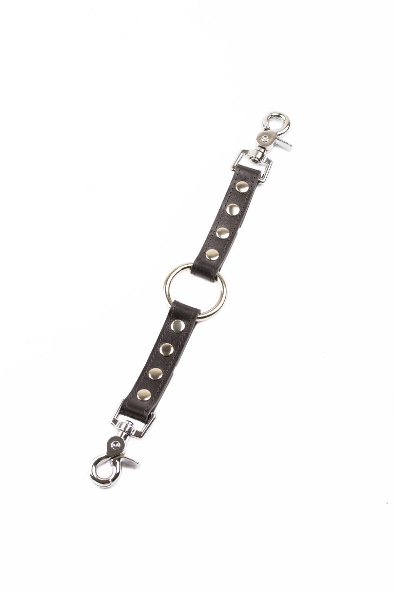 Handmade black leather long connector with o ring and silver hardware 2
