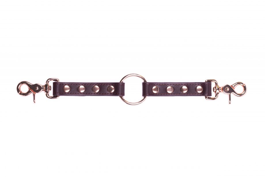 Handmade bordo leather long connector with o ring and rose gold hardware