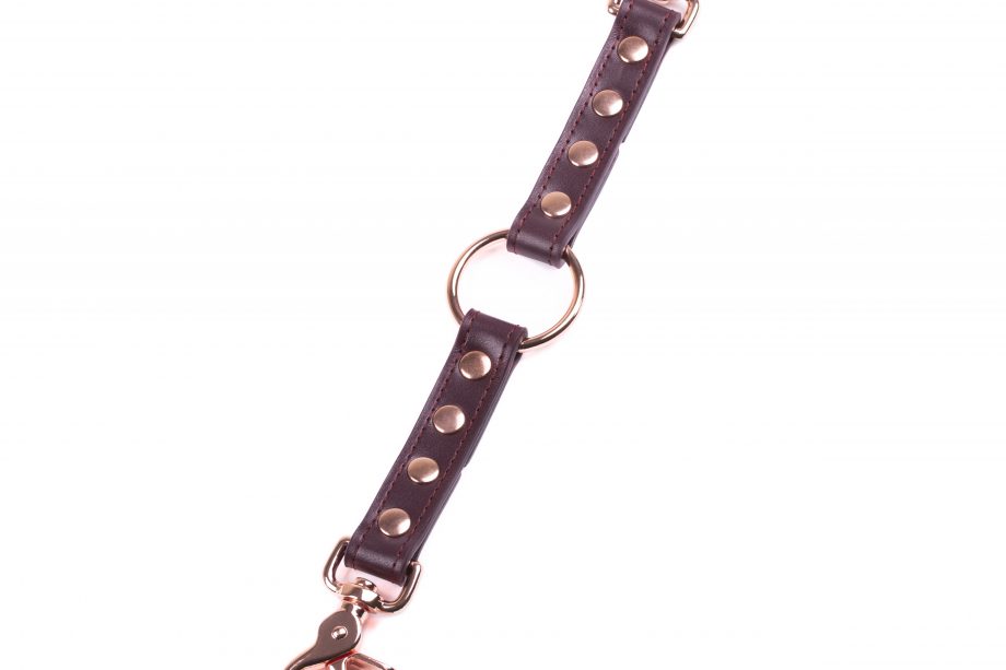 Handmade bordo leather long connector with o ring and rose gold hardware 1