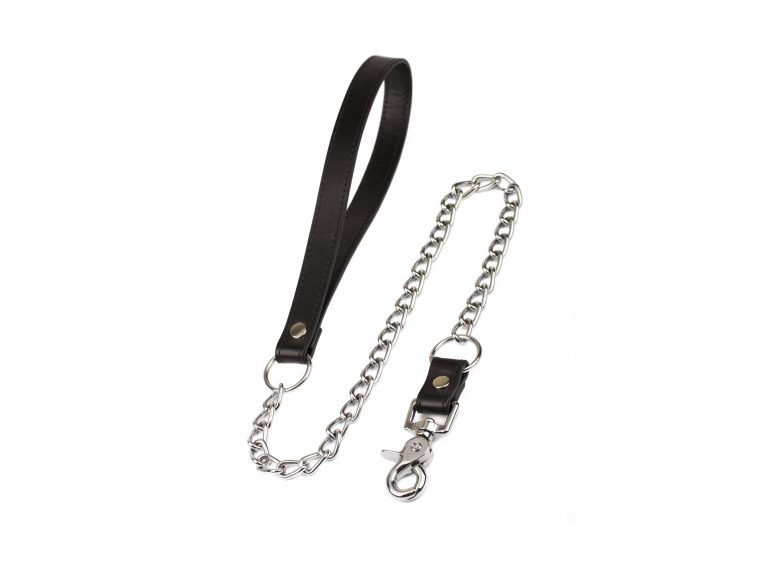 Hanmade black leather human chain leash