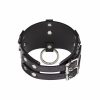 handmade black leather posture collar with three o rings 2