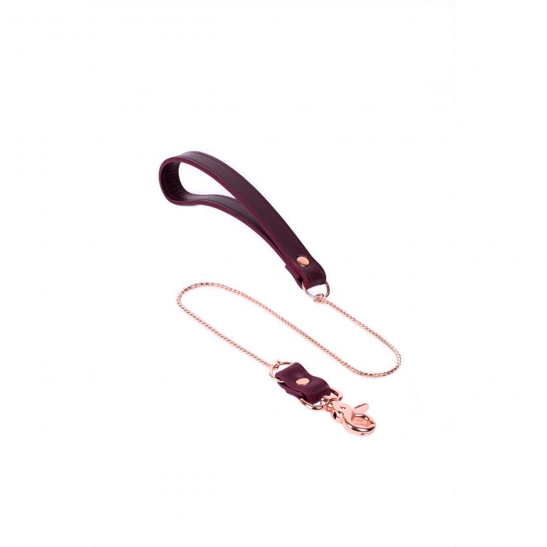 handmade bordo leather leash with rose gold chain 4