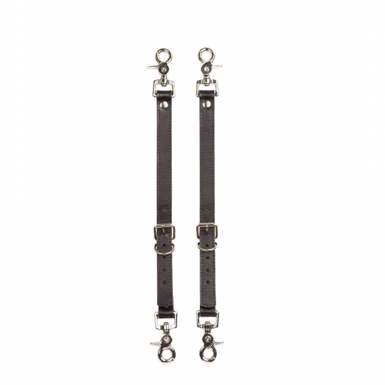 handmade pair of black leather garters with silver hardware