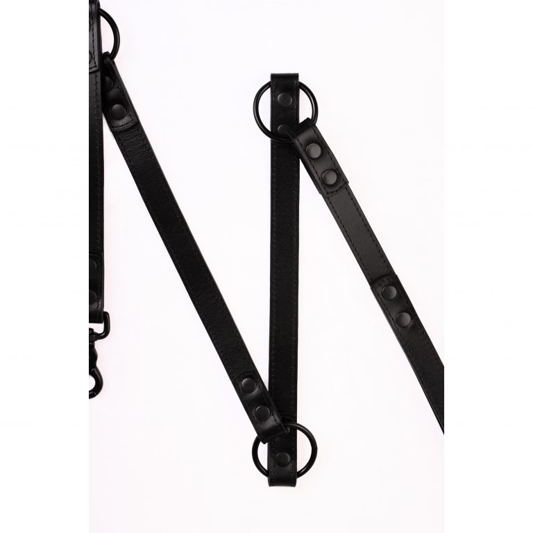 handmade versatile black leather long leash with multiple rings 3
