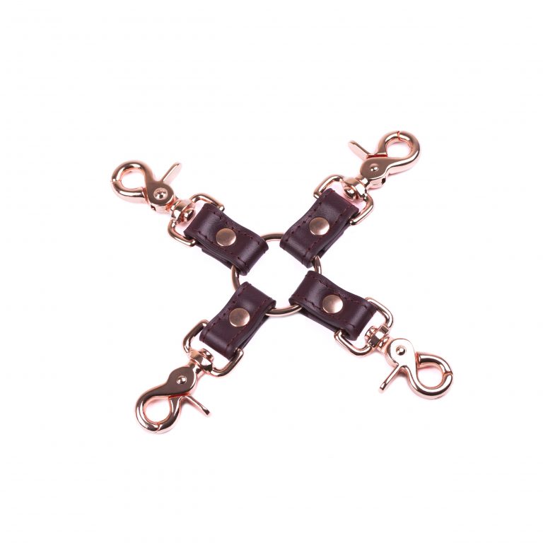 handmade bordo leather qudruple connector with rose gold hardware