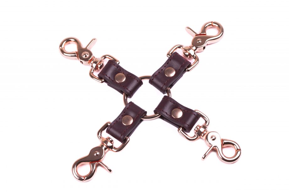 handmade bordo leather qudruple connector with rose gold hardware