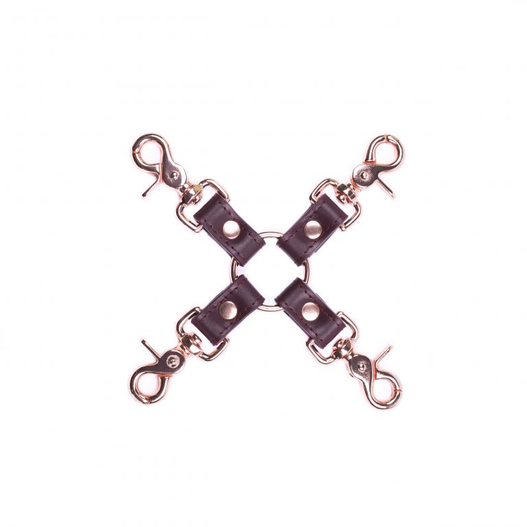 handmade bordo leather qudruple connector with rose gold hardware 1