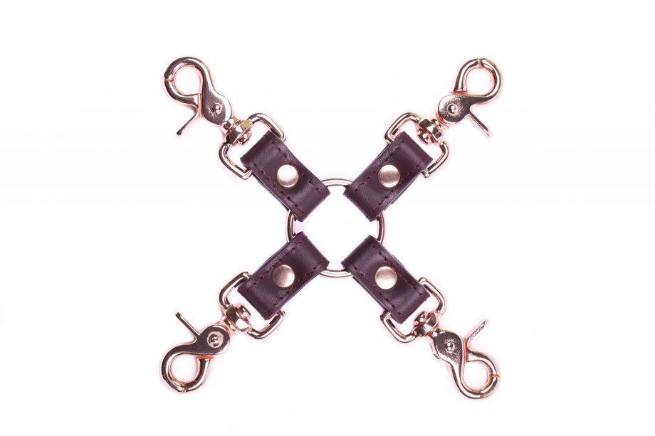 handmade bordo leather qudruple connector with rose gold hardware 1
