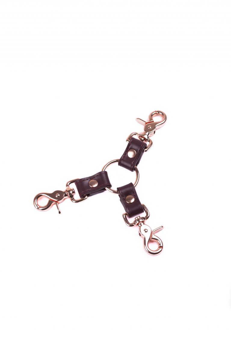 handmade bordo leather triple connector with rose gold hardware 1