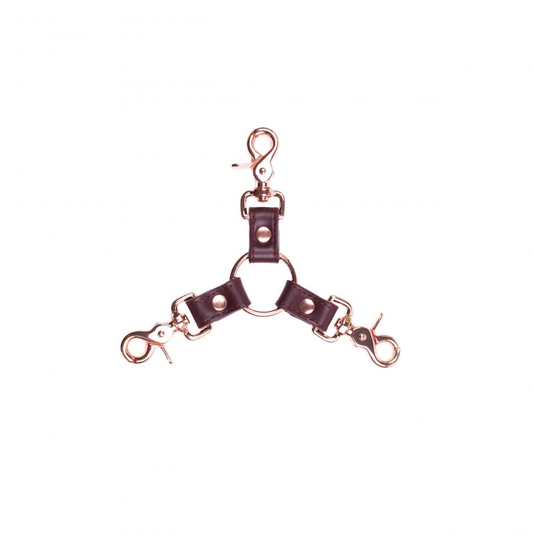handmade bordo leather triple connector with rose gold hardware 2