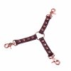 handmade long bordo leather triple connector with rose gold hardware