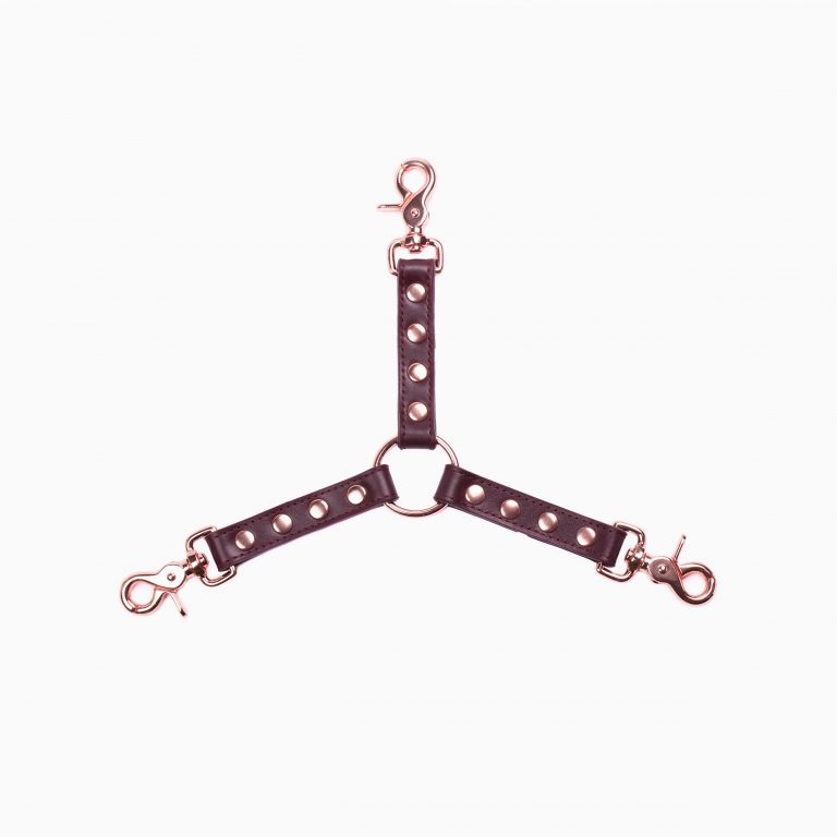 handmade long bordo leather triple connector with rose gold hardware 2