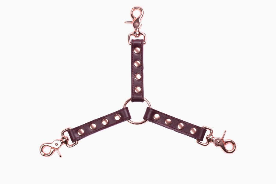 handmade long bordo leather triple connector with rose gold hardware 2