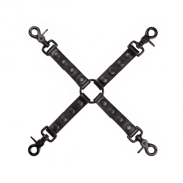 hanmade black leather long quadruple connector with black hardware 1