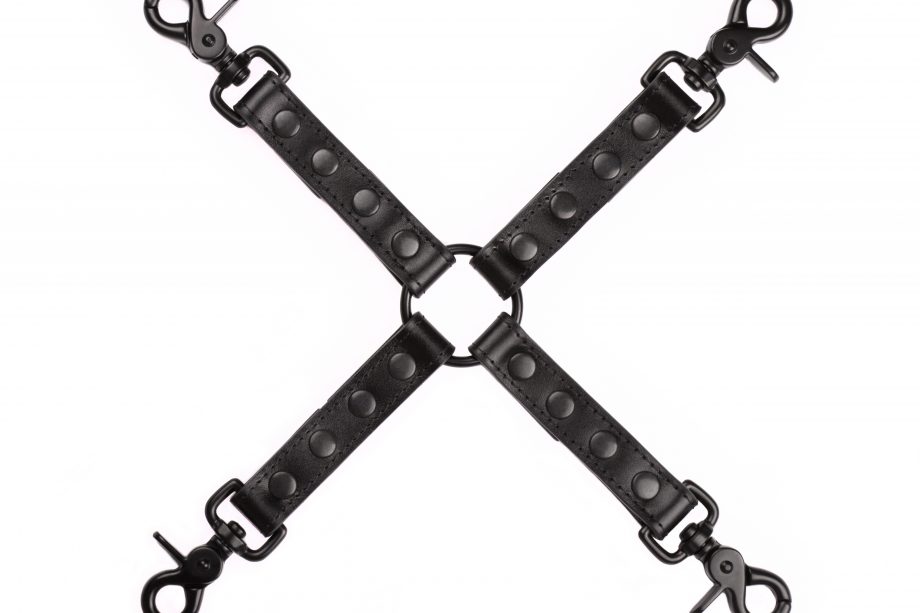 hanmade black leather long quadruple connector with black hardware 1