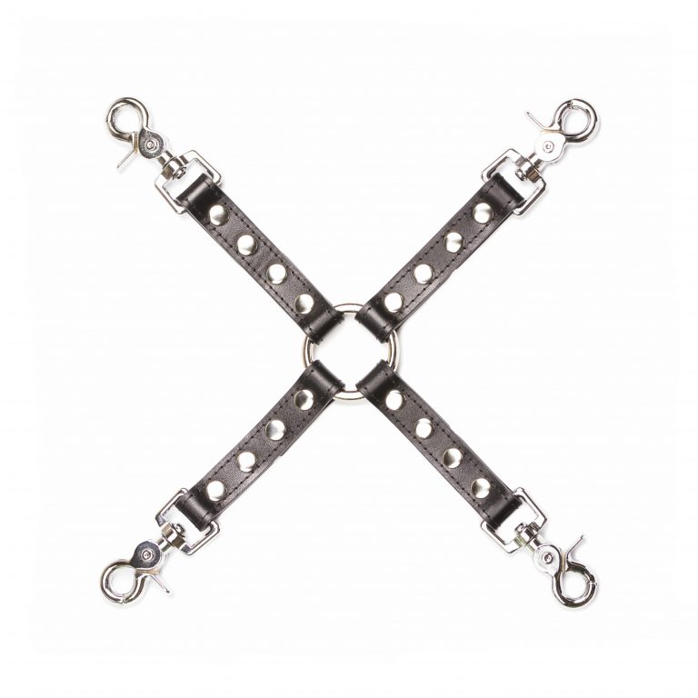 hanmade black leather long quadruple connector with silver hardware 1