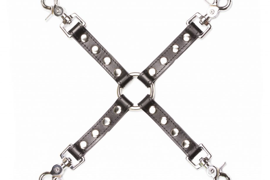 hanmade black leather long quadruple connector with silver hardware 1