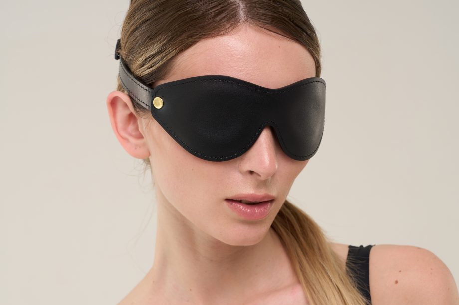 Handmade black leather blindfold