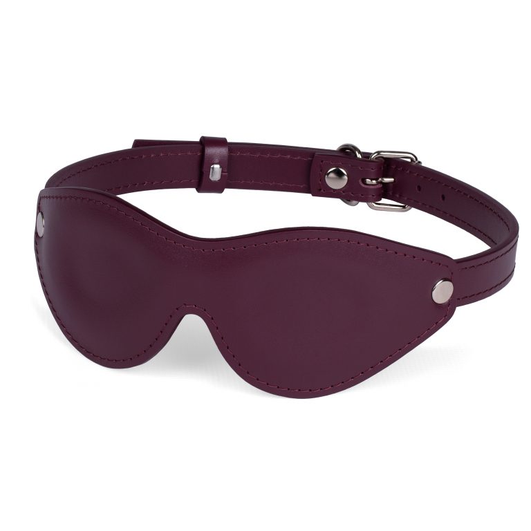 Handmade bordo leather blindfold side view 1