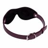Handmade bordo leather blindfold view from behind