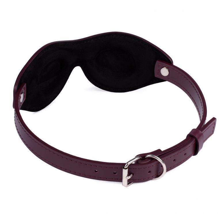 Handmade bordo leather blindfold view from behind