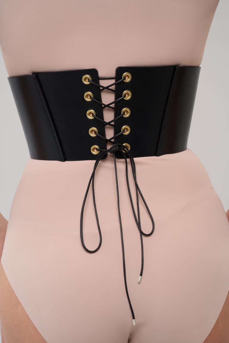 handmade black leather corset belt 2