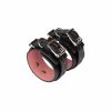 handmade black leather lockable handcuffs with pink lining and silver hardware