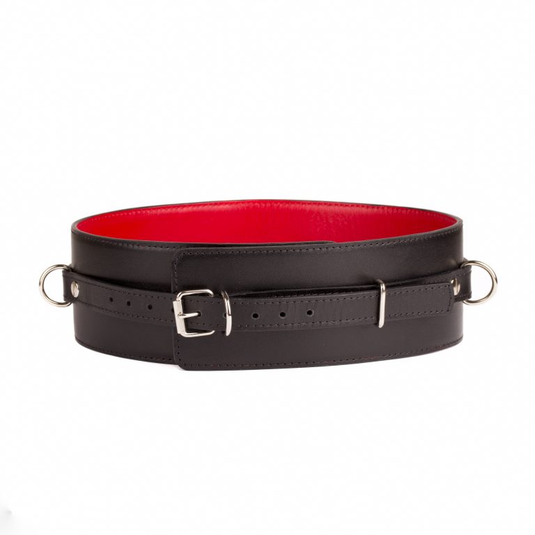 handmade black red leather belt