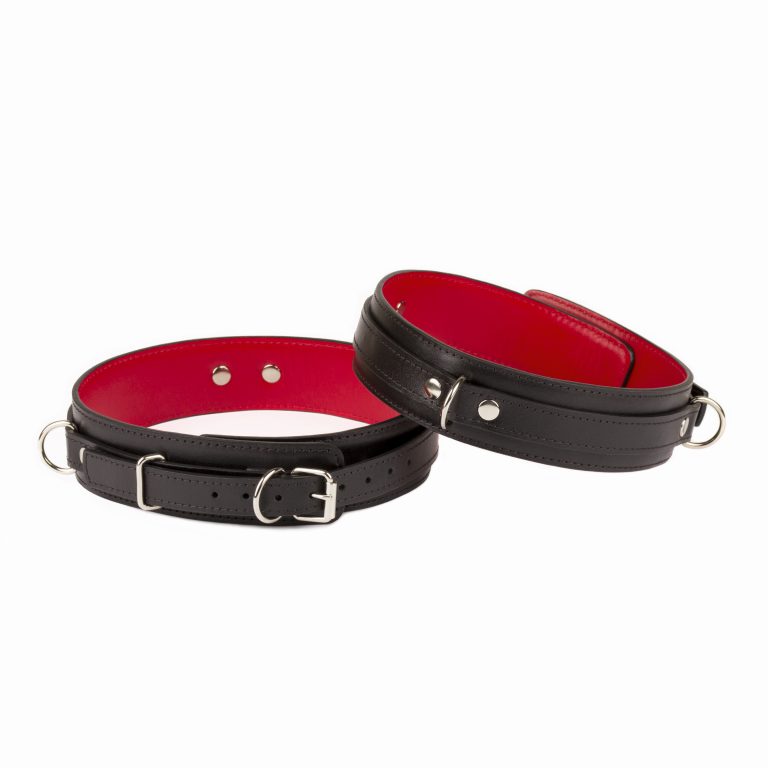 handmade black red leather thigh cuffs