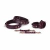 handmade bordo leather thigh cuffs and handcuffs set